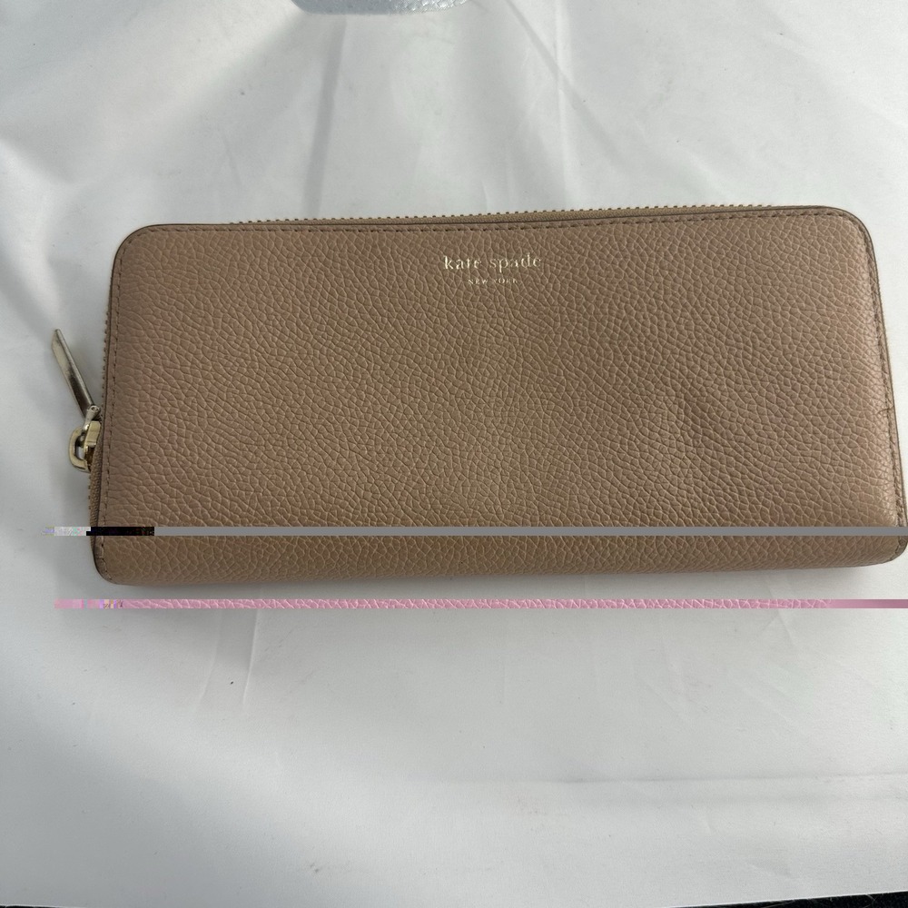 Kate Spade Nude Pebbled Leather Zip Around Wallet Gold Hardware